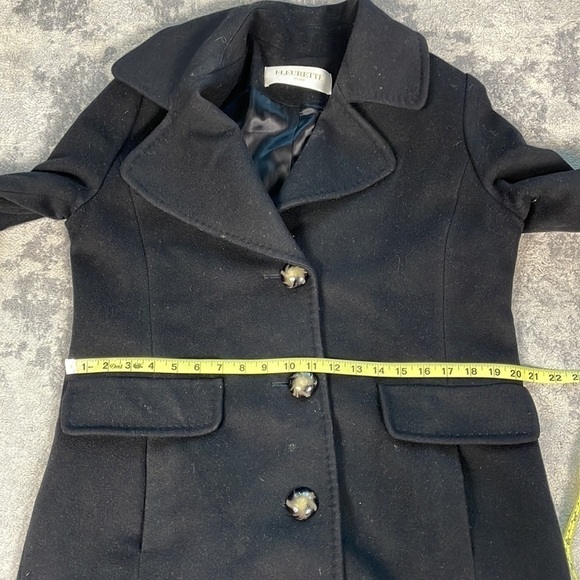 Fleurette Black Wool Cashmere Button Front Winter Coat Longline - Picture 10 of 14